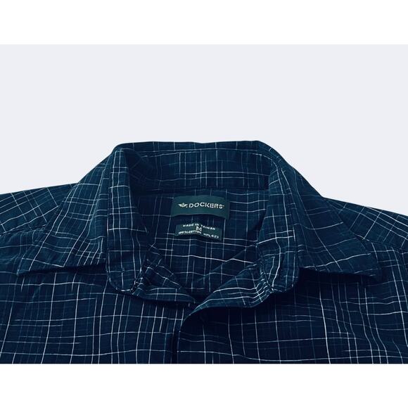 DOCKERS LONG BARREL CUFF SLV BUTTON DOWN SHIRT, MENS, M, BLUE WHITE GREEN PLAID - Picture 4 of 12
